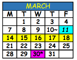 District School Academic Calendar for Mattie V Rutherford Alt Ed Center for March 2022