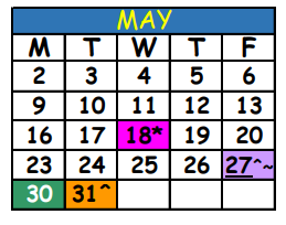 District School Academic Calendar for Teen Parent Service Center for May 2022