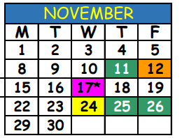 District School Academic Calendar for School Of Integrated Academics And Technology for November 2021