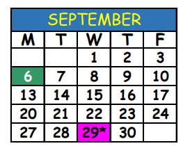 District School Academic Calendar for Bank Of America Learning Academy for September 2021