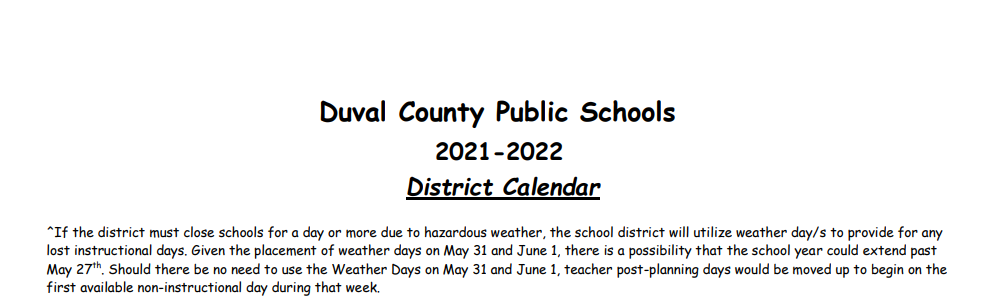 District School Academic Calendar for Hospital And Homebound