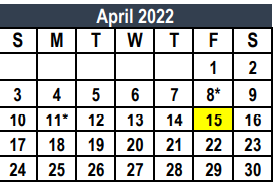 District School Academic Calendar for Comanche Spring Elementary for April 2022