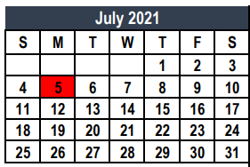 District School Academic Calendar for Greenfield Elementary for July 2021