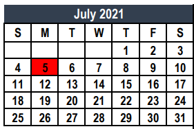 District School Academic Calendar for Prairie Vista Middle School for July 2021