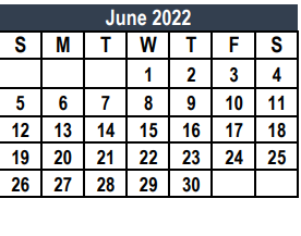 District School Academic Calendar for Tarrant Co J J A E P for June 2022