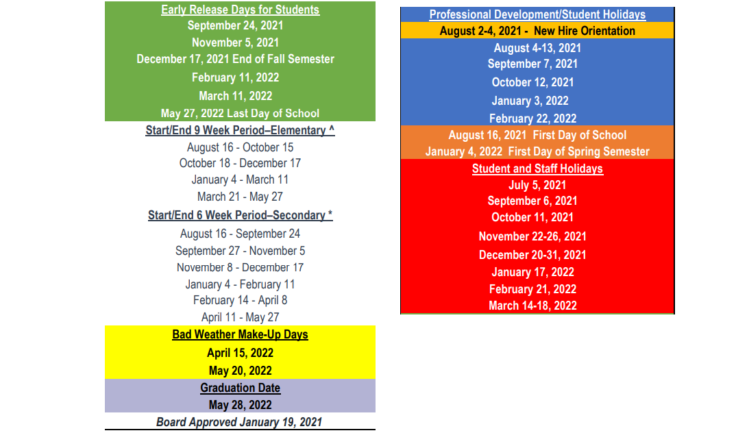 District School Academic Calendar Key for Alter Discipline Campus