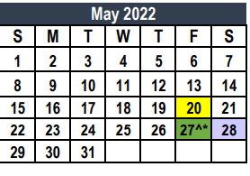District School Academic Calendar for Wayside Middle for May 2022