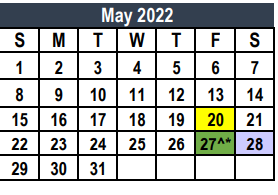 District School Academic Calendar for Saginaw Elementary for May 2022