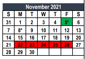 District School Academic Calendar for Watson Learning Center for November 2021