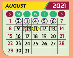 District School Academic Calendar for Language Development Center for August 2021