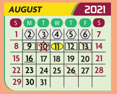 District School Academic Calendar for Kennedy Elementary for August 2021