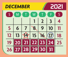 District School Academic Calendar for E P H S - C C Winn Campus for December 2021