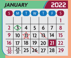 District School Academic Calendar for E P H S - C C Winn Campus for January 2022