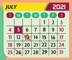 District School Academic Calendar for Dena Kelso Graves Elementary for July 2021