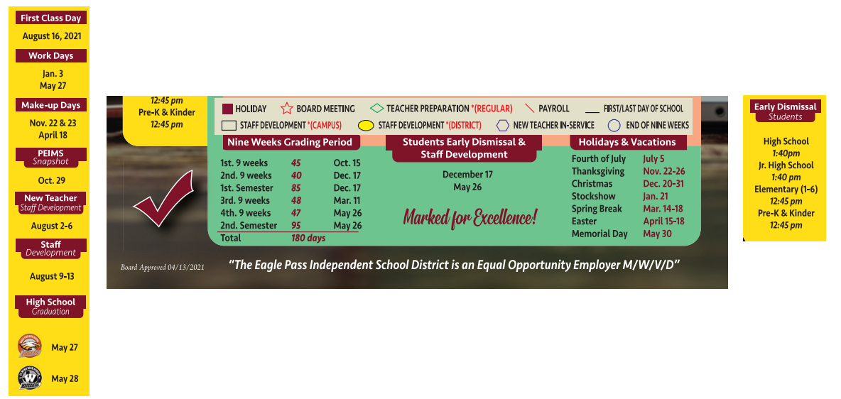 District School Academic Calendar Key for Eagle Pass High School
