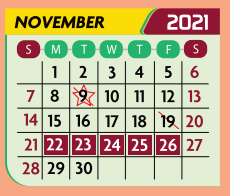 District School Academic Calendar for Early Childhood Center for November 2021