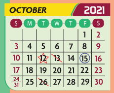 District School Academic Calendar for Daep for October 2021