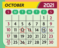 District School Academic Calendar for Maude Mae Kirchner Elementary for October 2021