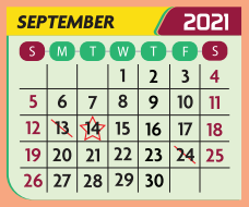 District School Academic Calendar for E P H S - C C Winn Campus for September 2021
