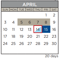 District School Academic Calendar for Travis Co J J A E P for April 2022