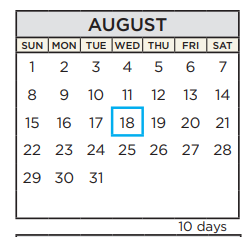 District School Academic Calendar for Travis Co J J A E P for August 2021