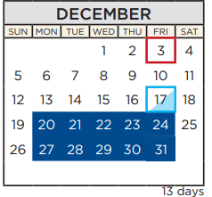 District School Academic Calendar for Hill Country Middle for December 2021