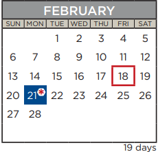 District School Academic Calendar for Travis Co J J A E P for February 2022