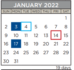 District School Academic Calendar for Barton Creek Elementary for January 2022