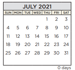 District School Academic Calendar for Barton Creek Elementary for July 2021