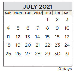 District School Academic Calendar for Travis Co J J A E P for July 2021