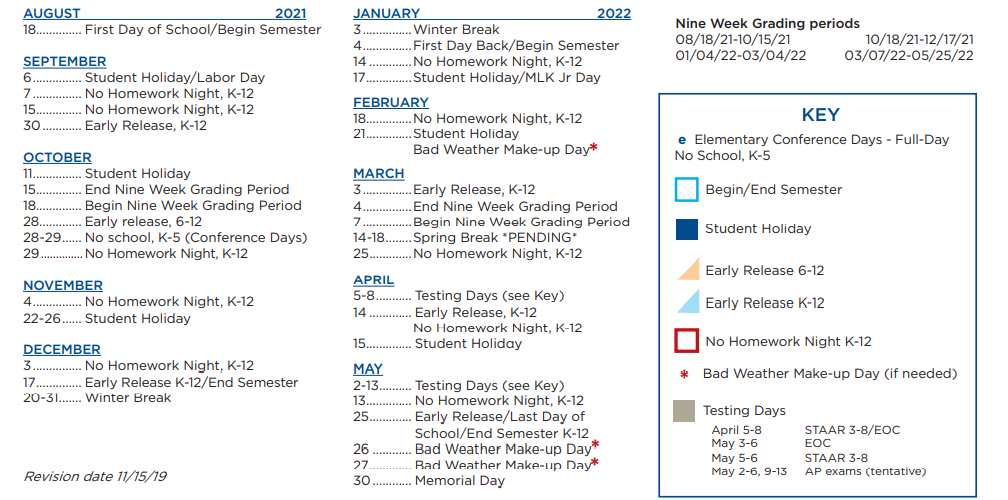 Eanes Isd Calendar 2022 23 Westlake High School - School District Instructional Calendar - Eanes Isd -  2021-2022