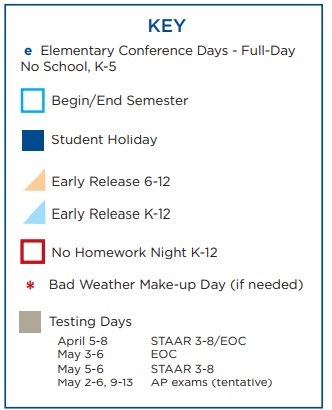 District School Academic Calendar Legend for Cedar Creek Elementary