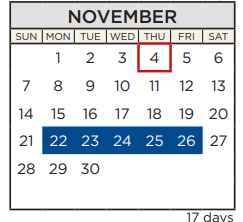 District School Academic Calendar for Travis Co J J A E P for November 2021