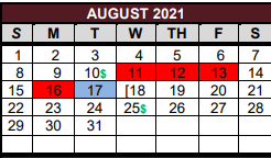 District School Academic Calendar for East Bernard Elementary for August 2021