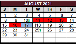 District School Academic Calendar for East Bernard Junior High for August 2021