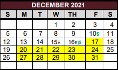 District School Academic Calendar for East Bernard Elementary for December 2021