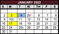 District School Academic Calendar for East Bernard Elementary for January 2022