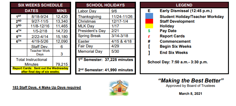 District School Academic Calendar Key for East Bernard Junior High