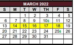 District School Academic Calendar for East Bernard High School for March 2022