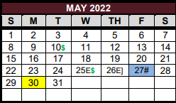 District School Academic Calendar for East Bernard Elementary for May 2022
