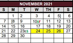 District School Academic Calendar for East Bernard High School for November 2021