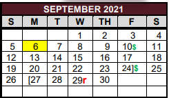 District School Academic Calendar for East Bernard Junior High for September 2021