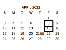 District School Academic Calendar for East Central Dev Ctr for April 2022