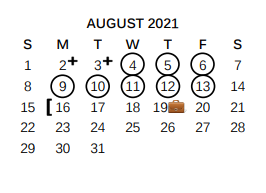 District School Academic Calendar for Sinclair Elementary School for August 2021