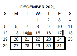 District School Academic Calendar for Bexar Co J J A E P for December 2021