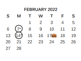 District School Academic Calendar for Salado Int for February 2022