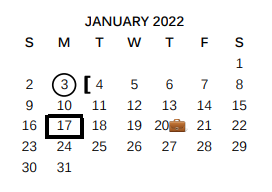 District School Academic Calendar for Sinclair Elementary School for January 2022
