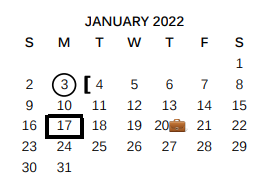 District School Academic Calendar for Legacy Middle School for January 2022