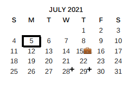 District School Academic Calendar for East Central Heritage Middle for July 2021