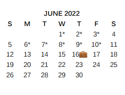 District School Academic Calendar for East Central Heritage Middle for June 2022